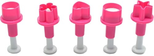 5 Pcs Cookie Cutters, Fondant Cake Cookie Plunger Cutter, Mini Plastic Biscuit Plunger Fondant Decorating Mold, Heart/Round/Star/Flower