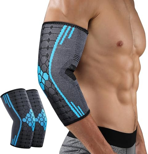 xolear 2 Pezzi Tutore Epicondilite Gomito, Gomitiere Palestra Compressione, Gomitiera per Epicondilite per Uomo e Donne, per Protezione Braccio, Palestra, Tendinite, Artrite, Golf(Lago Blu,L)