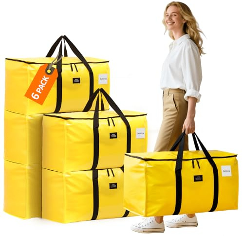 Moving Bags and Storage Bags - 95L Heavy Duty Moving Boxes with Reinforced Bottom & Wrap-Around Handles, Tear-Resistant Reusable Larege Packing Bags for Home, College Dorm, Christmas Decor, 6 Pack