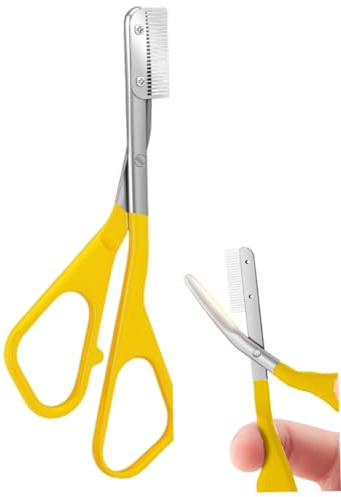 Forbici Per Sopracciglia Di Precisione Con Pettine, Forbici Per Sopracciglia In Acciaio Inossidabile Per Modellare E Curare, Strumento Per Tagliare I Del Viso Con Manico Antiscivolo Giallo