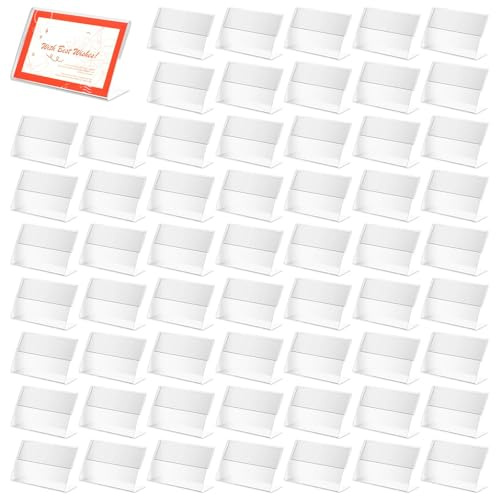 Fousenuk 50 Piezas Expositor Metacrilato Transparente, Soporte de Etiquetas de Acrílico, Porta Precios, Portaetiquetas, Titular de la Tarjeta de Etiqueta de Precio, Soportes de Exhibición de Escritori