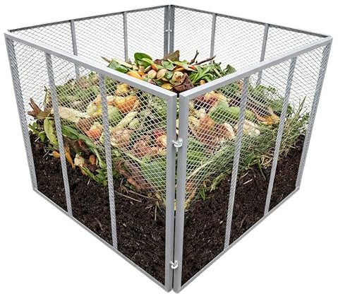 Relaxdays Metal Garden Composter, Leaf & Yard Waste, 800L, Galvanised Steel Mesh, Grey, 80x100x100cm