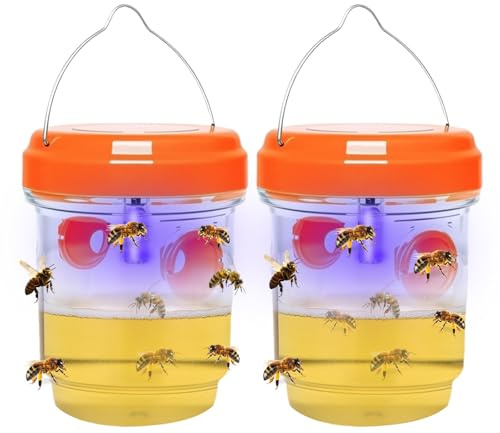 Trampa avispas, 2PCS Trampa Avispas con Luz Solar LED, Trampas AvispasExterior, Trampas de AvispasColgantes Al Aire Libre, Trampaspara Insectos, TrampaMoscas Colgar Jardin Balcón