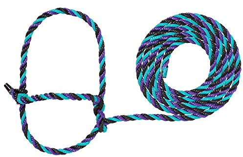 Weaver Livestock Braided Poly Rope Cattle Halter, Adjustable Style Cow Calf Halter, Livestock Handling Equipment for Showing, Purple/Black/Teal