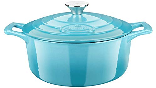 La Cuisine 4175MB Premium Enameled Cast Iron Covered Dutch Oven, Casserole, Pot, 2.1 Quart (QT) - Matte Black enamel coating finish Interior, Pale Blue Porcelain Enamel Exterior