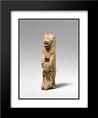 Late Middle Kingdom or Second Intermediate Period - 20x24 Modern Black Framed and Double Matted Art by Museum Prints Titled: Statuette of lion holding a Nubian captive