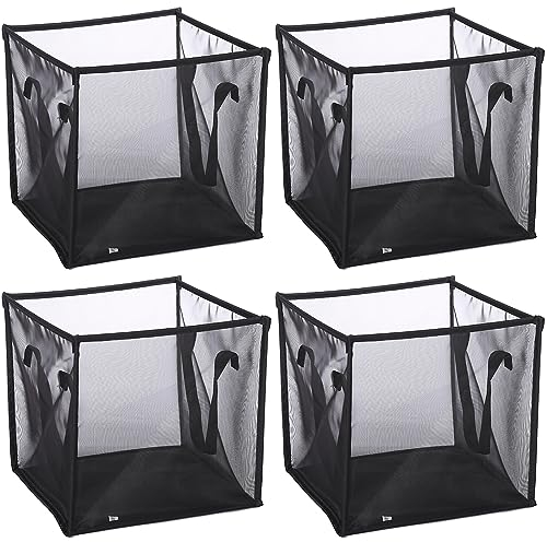 SOUJOY 4Pcs Pop Up Laundry Baskets, 13 Inch Collapsible Mesh Popup Clothes Hampers, Portable and Foldable Washing Bin with Handles for Home, Dorm, Travel and Storage, Black