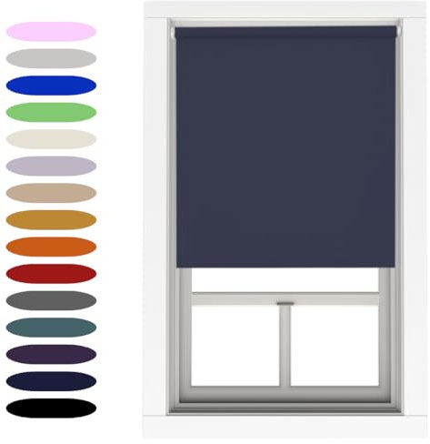 Navy Blackout Roller Blind Metal Fittings Trimmable UV Protection Thermal Properties Premium Fabric Home Office Bedroom Kids Room Child Safe Easy Fit 90cm Width x 160cm Drop