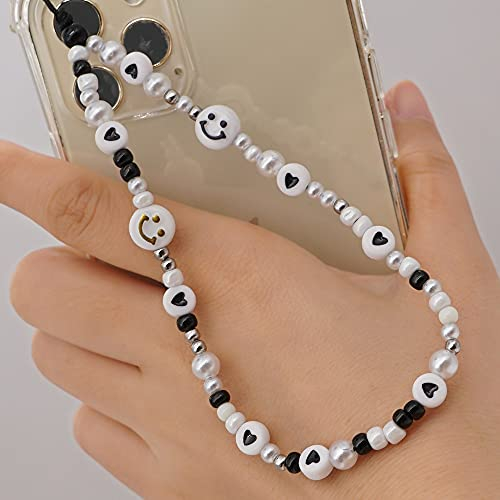 PTNKUIIY Handy Lanyard Anti-Verlorene Handykette，Böhmische Bunte Perlen Telefon Kette Strap Handyanhänger Smiley Gesicht Handy Straps Mobile Handy Schmuck Perlen Anhänger Hängen Chian für Frauen