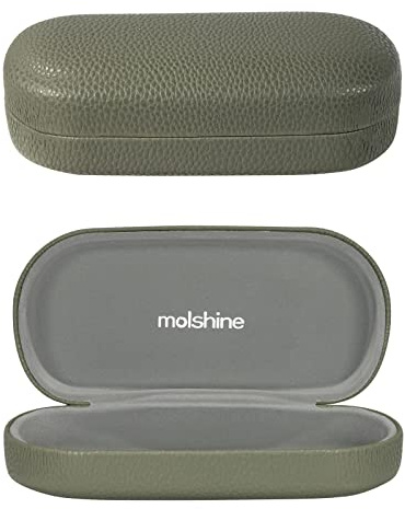 molshine Hard Shell Leather Sunglasses Case,Classic Large Glasses Case for Women Men,Sunglass Eyeglasses (Olive green)