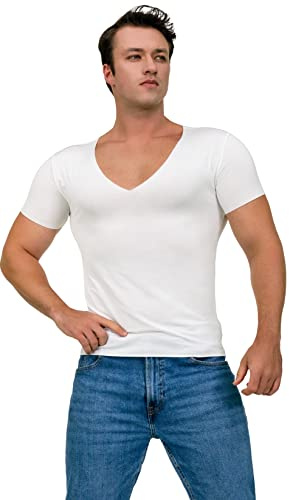 AVIALAN Deep V Neck Undershirts for Men-Sweatproof White V-Neck Short Sleeve Mens Tshirt-Men's Size to XL XXL Tall Big 3xlt
