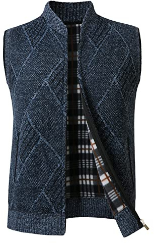 Btmpmcs Hommes Cardigan Veste en Maille Pulls sans Manche Grosse Maille avec Col Droit Automne Hiver Chaud avec Poche Gilet Doublure Polaire Débardeurs Tricoté Chandail
