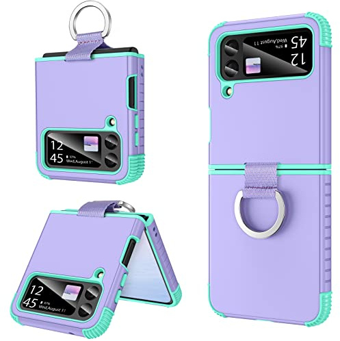 BENTOBEN for Samsung Galaxy Z Flip 3 Case, Z Flip 3 5G Case with Ring, Heavy Duty 2 in 1 Full Body Rugged Shockproof Protection Cover, Purple