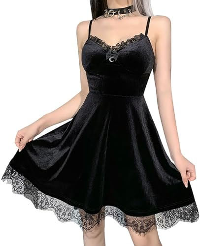 DINGJIUYAN Gothic Sexy Mini Sling Dress Women Spaghetti Shoulder Strap V Neck Swing Dress Halloween Lolita Party Dresses | V Neck,Sexy,Swing,Halloween Lolita Sling Party Dresses