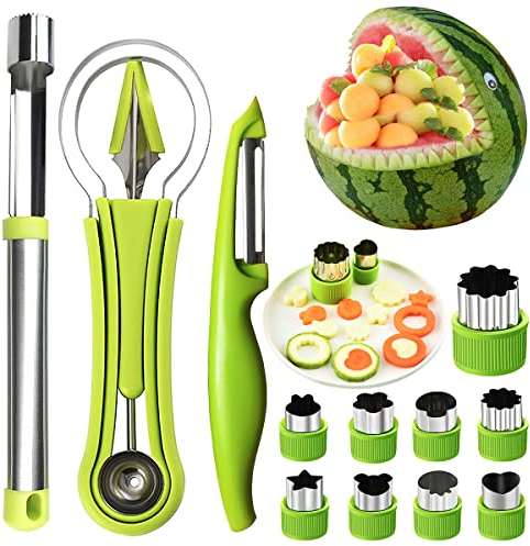 Melonenausstecher Kugeln, RosyFate 14 Stück Obstwerkzeug Set, Wassermelonen Schneider, Obst Löffel Cutter Set, Kugelausstecher, Apfelentkerner, Schäler, Gemüseausstechform, für DIY-Obstsalate
