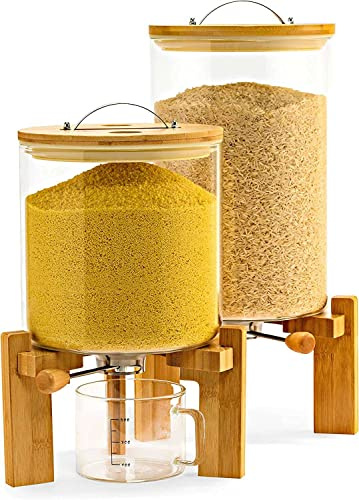 LAOJIN Rice Dispenser and Cereal Container Keep Your Pantry Organized With Airtight Rice Dispenser And Cereal Container - 5L/7.5L With Wooden Stand, Glass Storage, And Lid For Freshness!