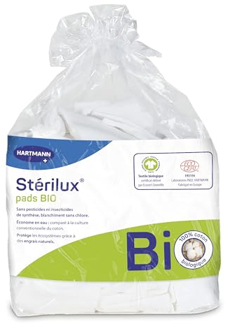 Sterilux Pads BIO - Rectangles De Coton Biologique - Doux - Ne Peluchent Pas - 7,5 x 9,5 cm - 160 Unités