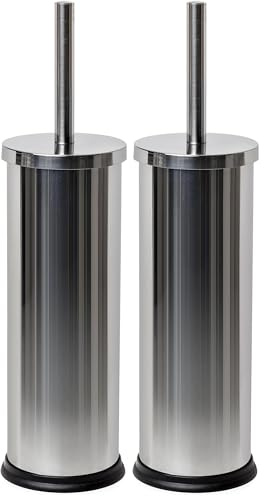 TATAY Escobilla de Baño Mirror, Fabricada en Acero Inoxidable, Cubeta con Interior de Polipropileno, Cepillo Negro, Libre de BPA. Medidas 10,2 x 10,2 x 38,5 cm (Paquete de 2)