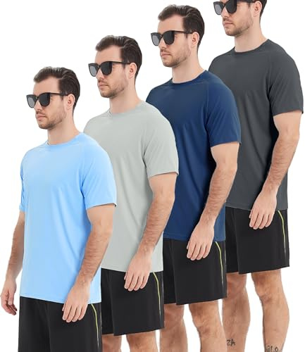 Kinglaman 4 Pack Mens Rash Guard UPF 50+ Short Sleeve Swim Shirt UV Sun Protection SPF Quick Dry Water Fishing Shirts 1 Blue 1 Gray 1 Navy 1 Charcoal Large