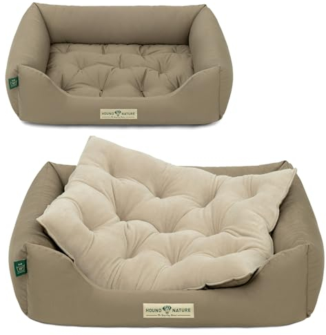 HOUND & NATURE | Öko Hundebett Zürich | Orthopädisch/Fest | Gr. S für Kleine Hunde - Kuscheliges, Flauschiges Hundebett Waschbar mit Wende - Liegekissen (S - 75x60 cm, Taupe)