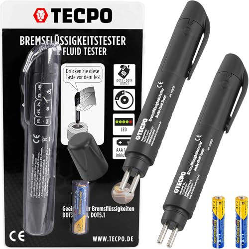 TECPO Comprobador de líquido de frenos electrónico, 2 unidades, para medir el líquido de frenos, prueba DOT 3 4 5.1 con 5 indicadores LED para coche y vehículo