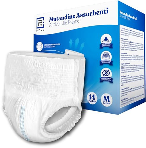 R MOVE 14 mutande incontinenza uomo e donna assorbenti taglia M, pannoloni a mutandina unisex, mutandine adulto anziani, mutanda per adulti massima libertà di movimento (Confezione Singola, M)