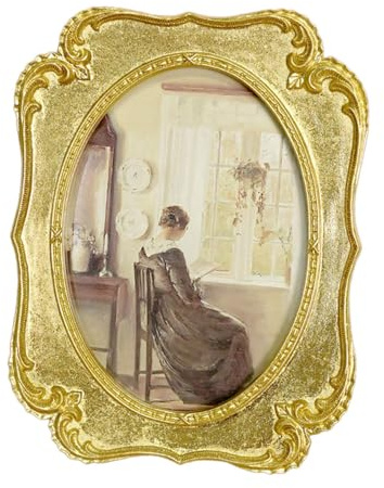 F Fityle Cadre Photo Ovale Vintage Couleur dorée, rétro, Peint à la Main, galerie de Photos, décoration Artistique pour la Maison, décor élégant pour, 16.7x23cm