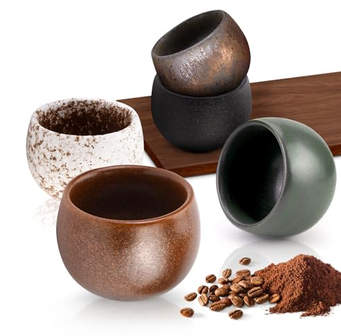 POFIBO Espressotassen Set - 5-teilig Espressotassen Steingut - 50ml Kleine Teetasse - Espresso Tassen Set - ohne Henkel - Dickwandig Keramik Kaffeetassen Set Geschenke für Frauen Männer Beste Freundin