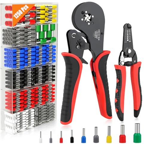 SOLLON 0.08-16mm² Pince à Sertir avec Pince à Dénuder,1250pcs Cosses Electriques,AWG 28-5 Pince a Sertir Cosse Electrique,Cliquet Auto-Adjuvsable,Pince à Cliquet,Sertissage Précis