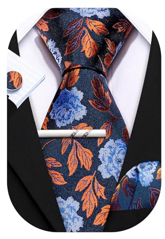 Barry.Wang Cravatte Uomo Seta Paisley floreale Fazzoletto e Gemelli per Festa di Matrimonio | Papillon da uomo, set di gemelli quadrati tascabili, formali, casual, matrimoni, feste, balli, lauree, festival, classici