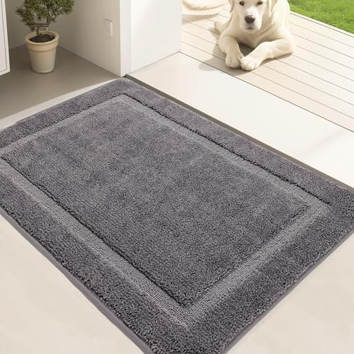 Oiilores Dirt Trapper Door Mat Indoor 50 x 80 cm, Washable Entry Rug, Inside Doormats for Entryway, Non-Slip, Low-Profile, Super Absorbent Dog Mats for Muddy Paws, Pets, Gray
