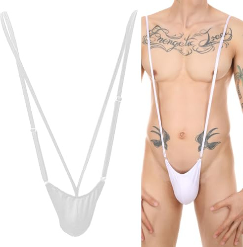VemeFufu Perizoma Mankini Borat Costume da bagno Uomo Sexy Suspensorio V Sling Costume da bagno Costume da festa Bikini String per Uomo Beachkini Spiaggia Natale Halloween 1 Pack B. Bianco, 1