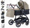Daliya® NEOMOVE 3in1 Kinderwagen, Buggy & i-Size Babyschale | Alu-Rahmen | Reisekinderwagen & Sportwagen | Großer Einkaufskorb | Stadt & Gelände (Schwarz-Beige)