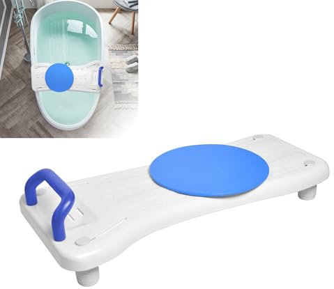 XMTECH Badewannensitz Senioren Badewannenbrett zum Sitzen mit Ergonomisch Geformte Griff, rutschfest Kunststoff Badewanne Brett Duschbrett für Badewanne Badezimmer, mit Blau Griff & Drehscheibe