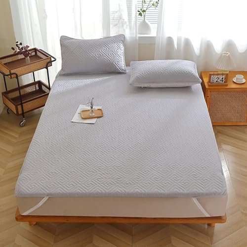 Calefee Betttuch 200x220 ohne Kissenbezug, Leintuch mit Gummizug Polyester Einfarbig Hellgrau