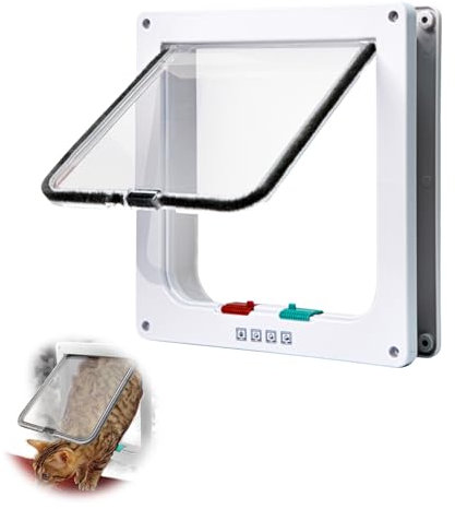 Hundetür Fenster, Haustierklappe 4 Wege, Cat Flap, ABS-Acryl Katzenklappe Innentür Hundeklappe für Hundes Haustiertüren Katzentüren für Wand Katzentür Zimmertür für Innen Außentür (S)