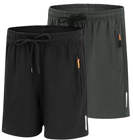 LACOFIA Set med 2 lätta, snabbtorkande sommarshorts för pojkar med dragkedjefickor, elastisk midja, 6–14 år, 12-13 ans