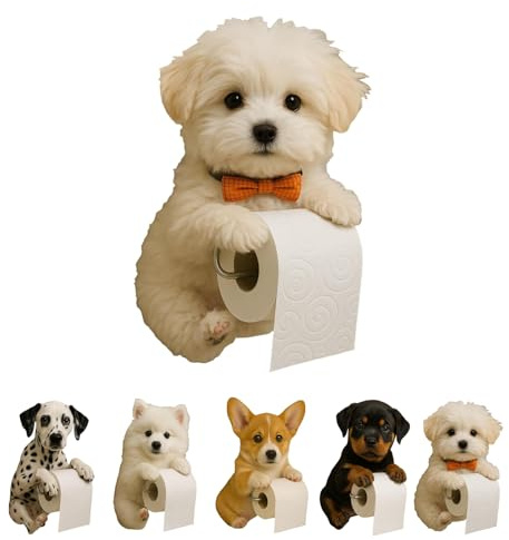 Porta asciugamani di carta a forma di cane, dispenser per rotolo di carta igienica da parete, a tema animali domestici, per casa, camper, dormitorio, cucina, per gli amanti dei cani (Bichon)
