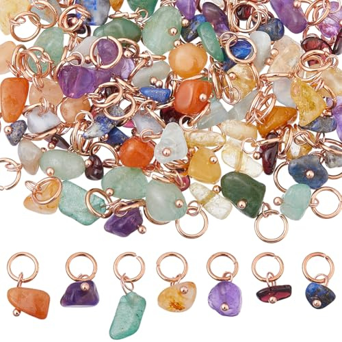 SUPERFINDINGS 84 Pcs 7 Colors Mixed Natural Stone Charms Natural Gemstone Pendants Crystal Stone Charms with Stainless Steel Jump Ring for Necklace Bracelet Jewelry