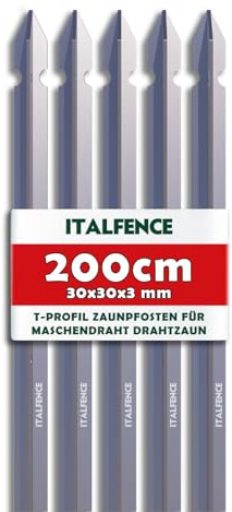 Piquet T H200cm 30x30x3mm pour clôture en fer galvanisé [10 pièces]
