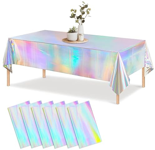 QingWing 6 stycken färgglada glitter bordsdukar plast födelsedag, 137 × 274 cm vattenavvisande engångs party bordsduk, för födelsedag, catering, fester, fest, bröllop eller hushåll