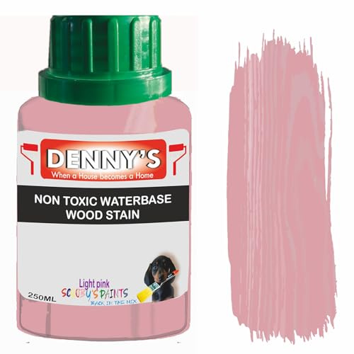 Non-Toxic Water-Based Wood Stain – Fast Drying – 179 Colours – For Furniture, Doors, Floors, Skirting, Crafts & Interior Wood – Sponge or Roller Application (Light pink, 250ML bottle)