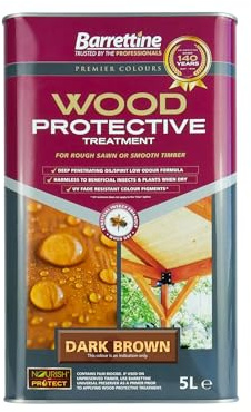 Barrettine Wood Protective Treatment (Dark Brown, 5L) - Ideal Treatment for Outdoor Treated Timber Structures. Wood Protector Oil with Water Repellent Qualities. UV & Fade Resistant.