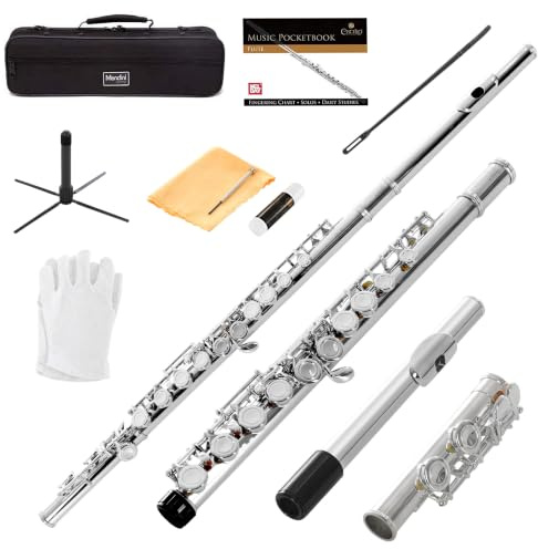 Mendini by Cecilio 16 Keys Closed Hole C Flute Kit for Beginners - Nickel