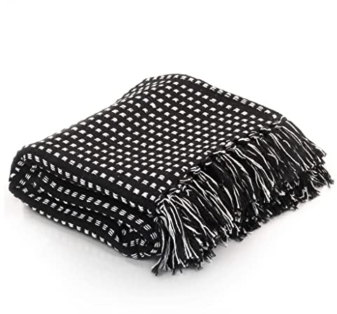 vidaXL Couverture Coton à Carreaux 160 x 210 cm Noir Chaise Canapé Lit Décor