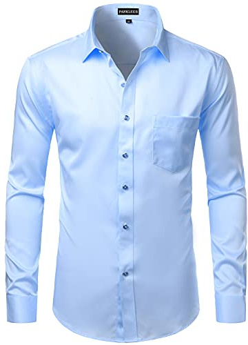 PARKLEES Men's Long Sleeve Slim Fit Casual Business Dress Shirt | Party, Adult, Formal, Button Down, with Chest Pocket