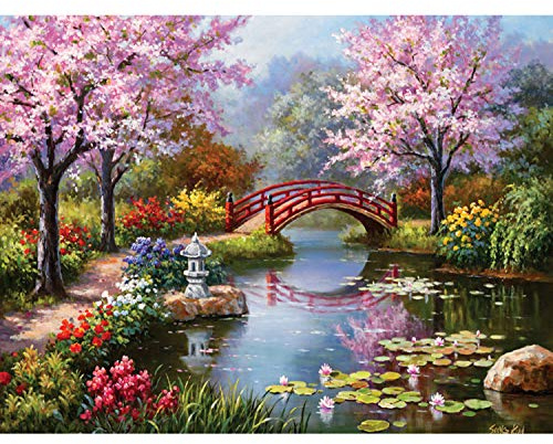 MWOOT DIY 5D Diamante Pintura por Número Kit, Bricolaje Diamond Pasted Painting Rhinestone Bordado de Punto de Cruz Artes Manualidades Lienzo Pared Decoración(30x40cm) -Paisaje de Primavera