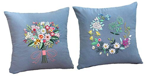 Tubayia Lot de 2 housses de coussin brodées à motif floral pour enfants et adultes
