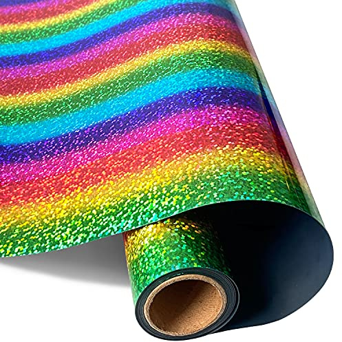Mauts Heat Transfer Vinyl Roll, Rainbow Heat Transfer Paper, Permanent Adhesive HTV Iron On Vinyl, Backed Vinyl Roll for DIY T-Shirts, Hat, Clothing, Birthdays, Silhouette Cameo,12IN x 5FT
