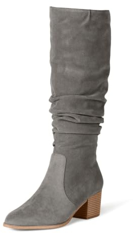 Amazon Essentials Women's Tall Block Heel Boots, Wide Calf Available, Memory Foam Insole, Grey, 9 Wide